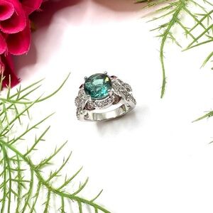 NEW⚜️Lab Created Green Tourmaline Sterling Silver Cocktail Ring